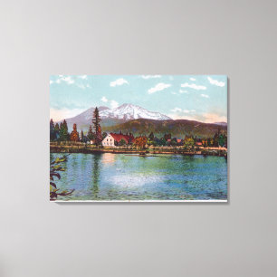 Beskåda av Mt. Shasta från fiskhatcheryen Canvastryck