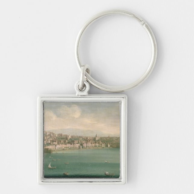 Beskåda av Naples från väster, 1730 Fyrkantig Silverfärgad Nyckelring (Framsidan)