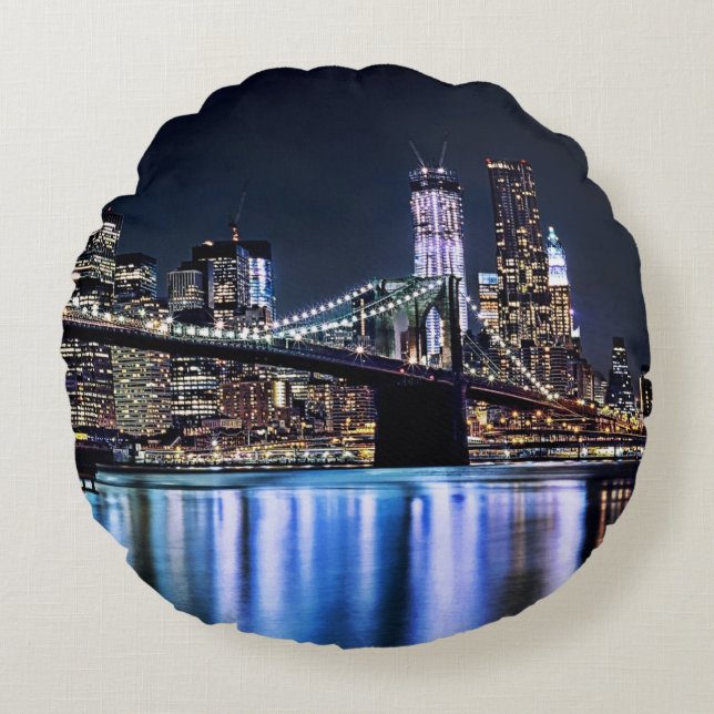 Beskåda av News York Brooklyn överbryggar Rund Kudde (Framsidan)