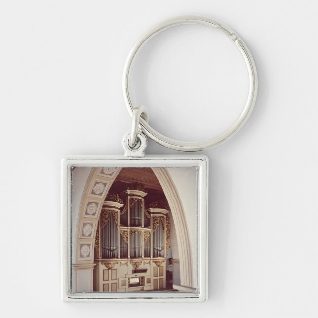 Beskåda av organ i kyrkan på Rotha Fyrkantig Silverfärgad Nyckelring (Framsidan)