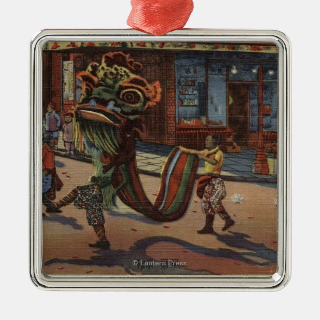 Beskåda av parad i Chinatown Julgransprydnad Metall (Framsidan)