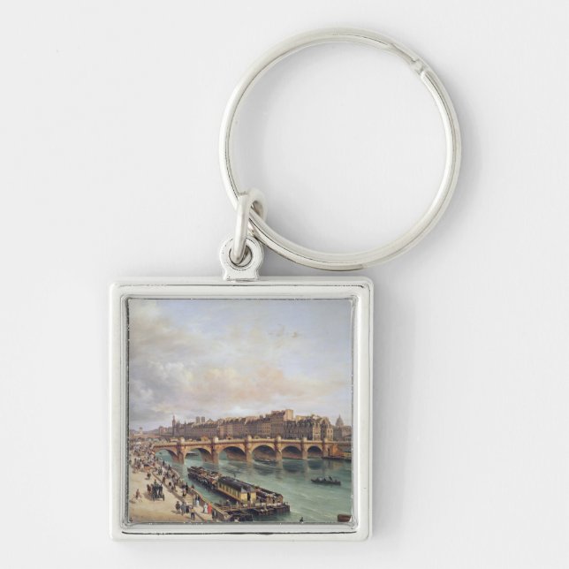 Beskåda av Pont Neuf, 1832 Fyrkantig Silverfärgad Nyckelring (Framsidan)