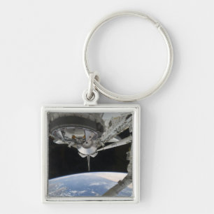 Beskåda av rymdfärjaupptäckt fyrkantig silverfärgad nyckelring