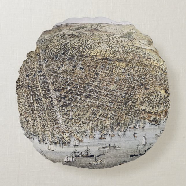 Beskåda av San Francisco, 1878 Rund Kudde (Framsidan)