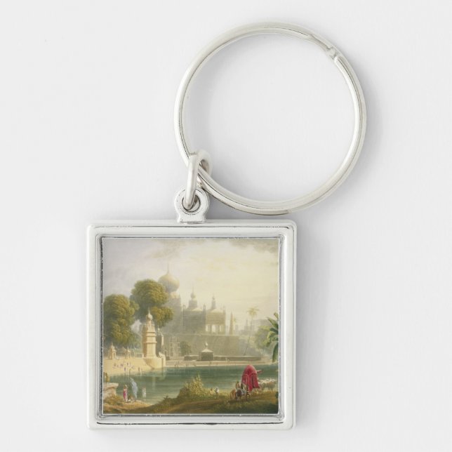 Beskåda av Sassoor i Deccanen, från volym II av ', Fyrkantig Silverfärgad Nyckelring (Framsidan)