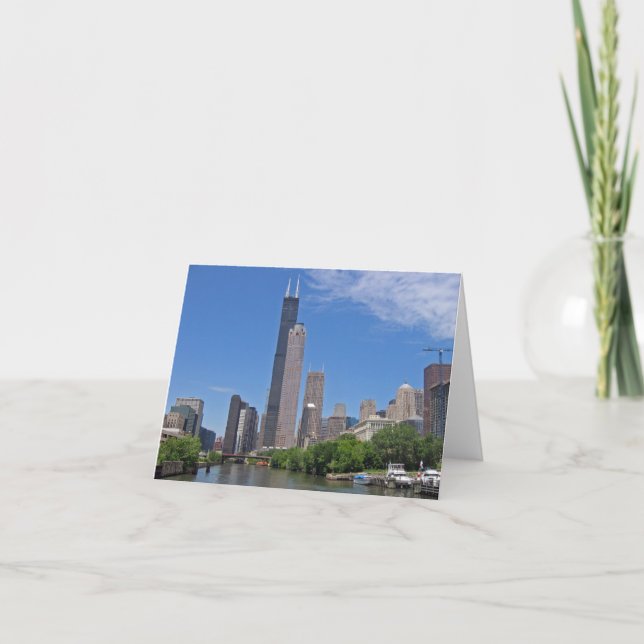 Beskåda av Searset Tower från Chicagoet River Kort (Framsida)
