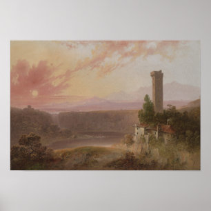 Beskåda av sjön Nemi på solnedgången Poster