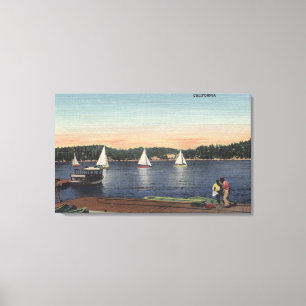 Beskåda av skeppsdocka, sjön & segelbåtar canvastryck
