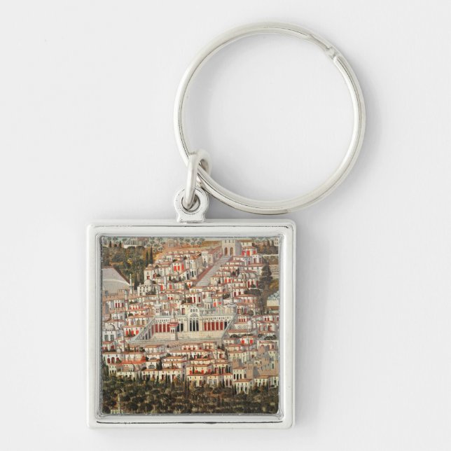 Beskåda av staden av Damascus Fyrkantig Silverfärgad Nyckelring (Framsidan)
