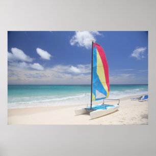 Beskåda av strand med segelbåten poster