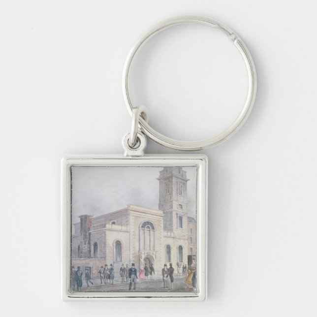 Beskåda av Sts Bartholomew kyrka Fyrkantig Silverfärgad Nyckelring (Framsidan)