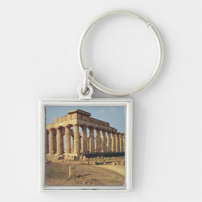 Beskåda av tempel E, c.490-480 BC Fyrkantig Silverfärgad Nyckelring (Framsidan)