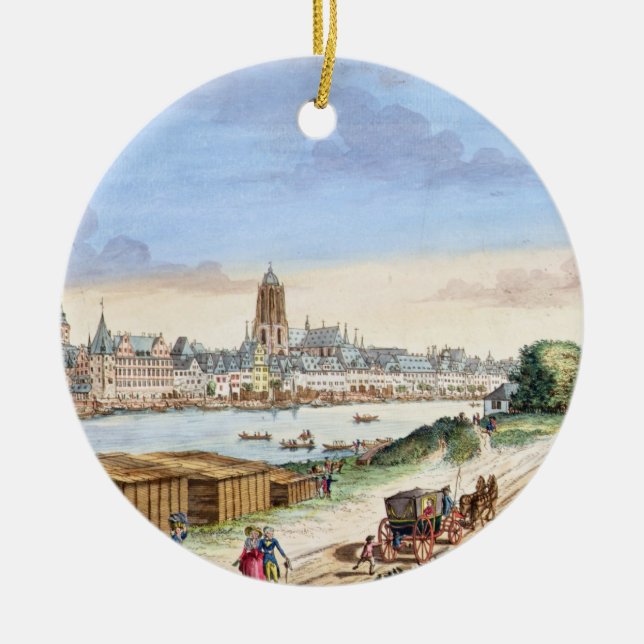 Beskåda av townen av Frankfurt, belägen mitt emot Julgransprydnad Keramik (Framsidan)