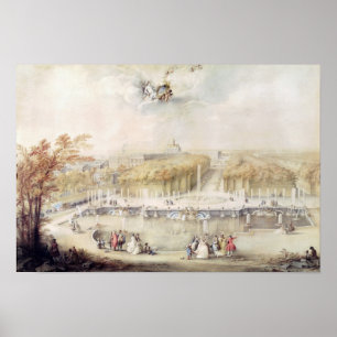 Beskåda av trädgårdarna och chateauen av poster