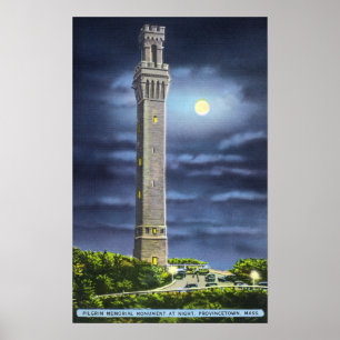 Beskåda av vallfärdar minnesmärken på natten poster