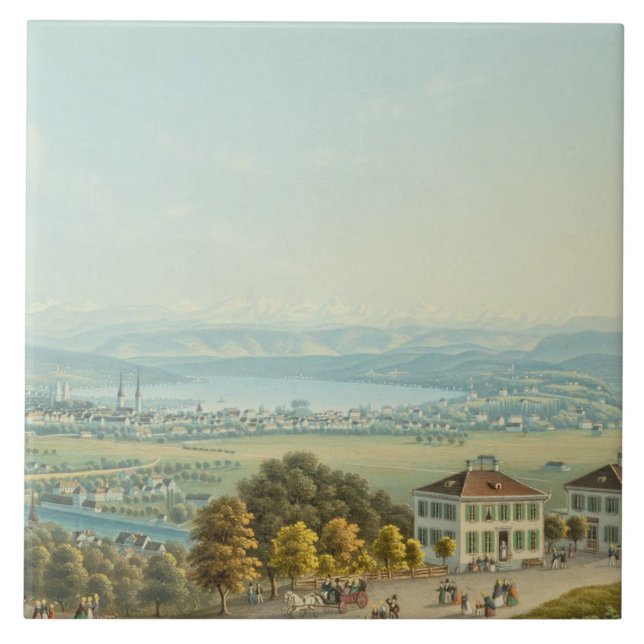Beskåda av Zurich, c.1840 (w/c) Kakelplatta (Framsidan)
