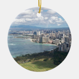 BESKÅDA FRÅN DIAMANTHUVUDET OAHU, HAWAII JULGRANSPRYDNAD KERAMIK