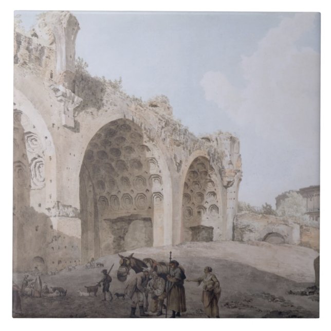 Beskåda i det romerska fora (tempelet av fred) kakelplatta (Framsidan)