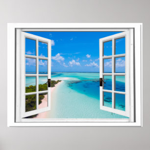 Beskådar det stillsamma havet för blå himmel poster