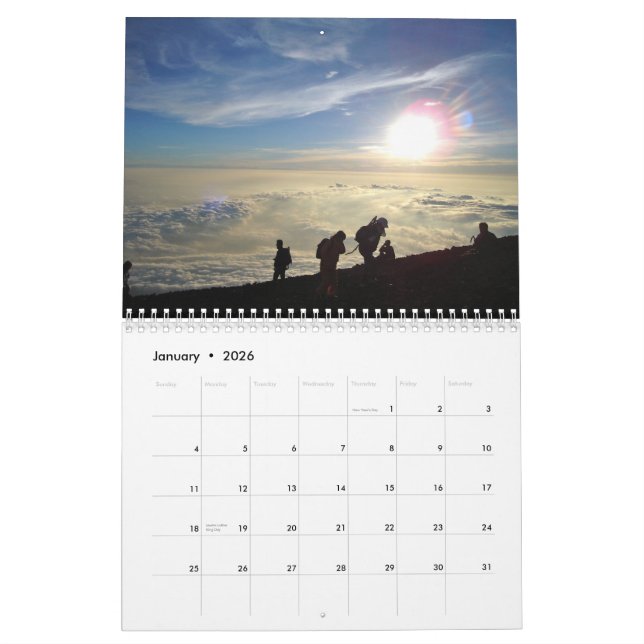 Beskådar från toppmöte av Mount Fuji, Japan Kalender (Jan 2026)