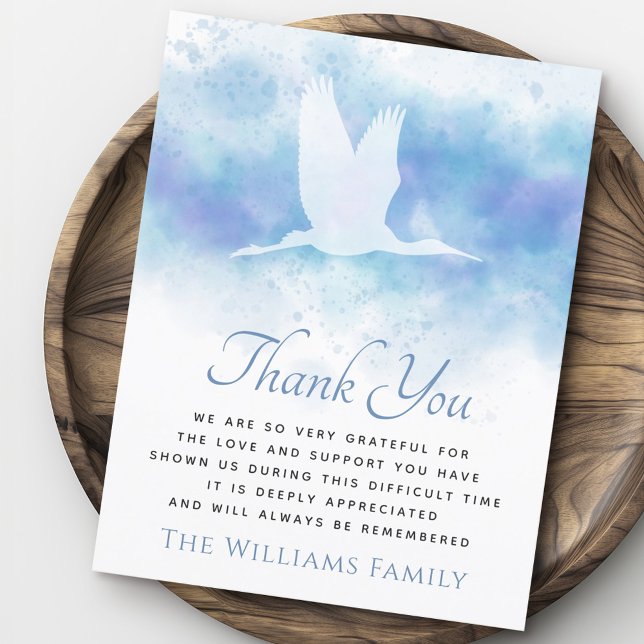 Beskattning av flygkran tack vare ditt kort (Flying crane funeral sympathy thank you card)