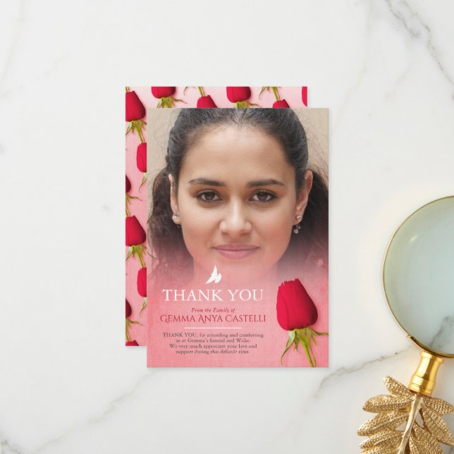 Beskattning av röd ros-fotofamiljen tack kort (Fram/Back In Situ)