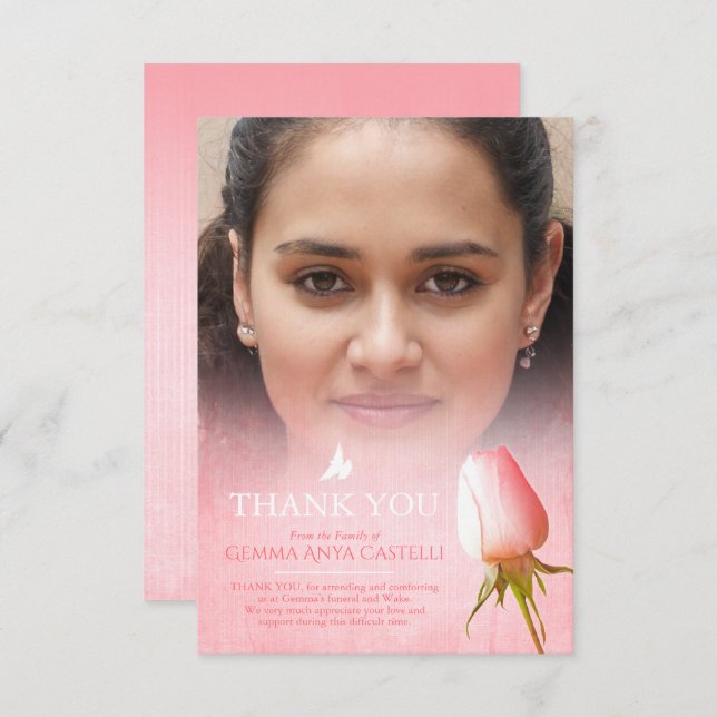 Beskattning av rosa ros-fotofamiljen tack kort (Fram/baksida)