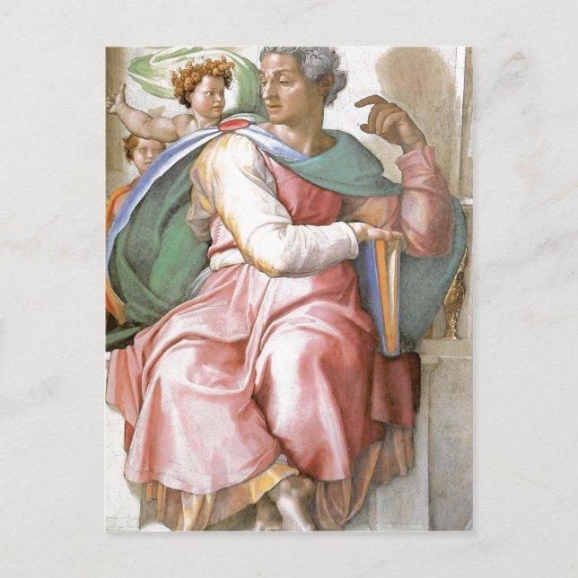 Beskrivning av Michelangelo och hans fresco Vykort (Framsida)