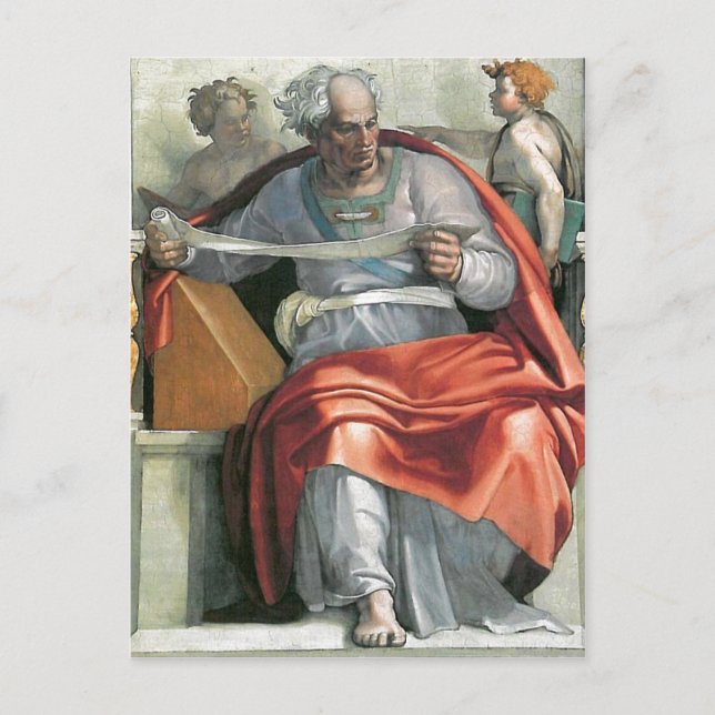 Beskrivning av Michelangelo och hans fresco Vykort (Framsida)