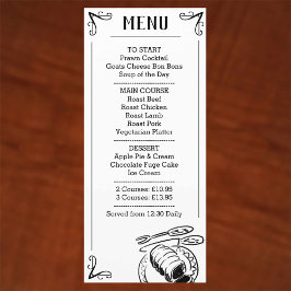 Beskrivning av speciell menyn Middag. Meny