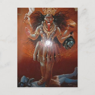 Beskrivning Hindu guddess Kali. Foto av ~17th c Vykort