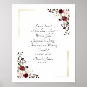 Beskrivningsskylt för Burgundy Blommigt Foil Weddi Poster