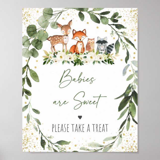 Beskrivningsskylt för Woodland Greenery Baby Showe Poster (Framsidan)