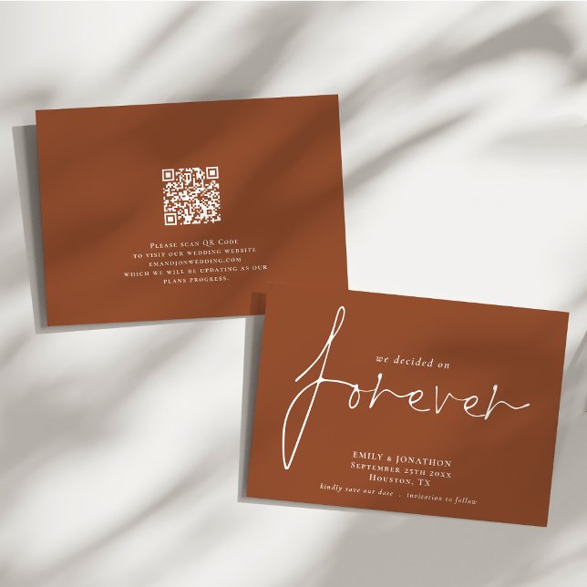 Beslut om Forever QR-koden Terracotta Spara Datumet (Front and back view)