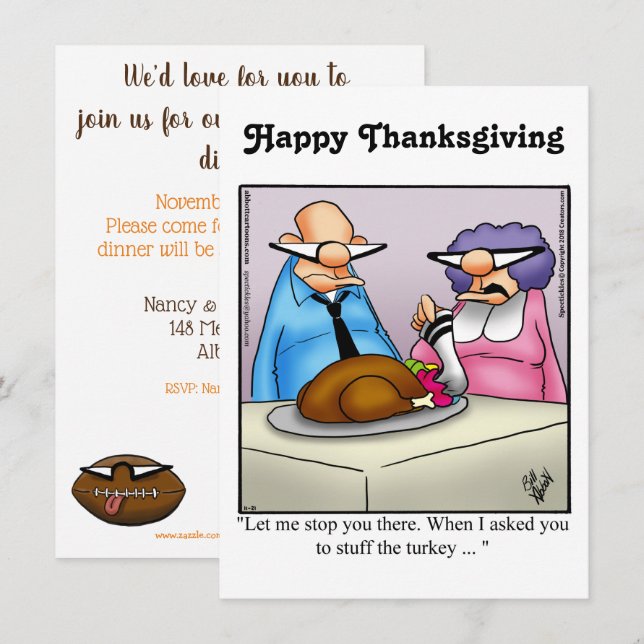 Besnåla inbjudningar till Humor i Thanksgiving (Fram/baksida)