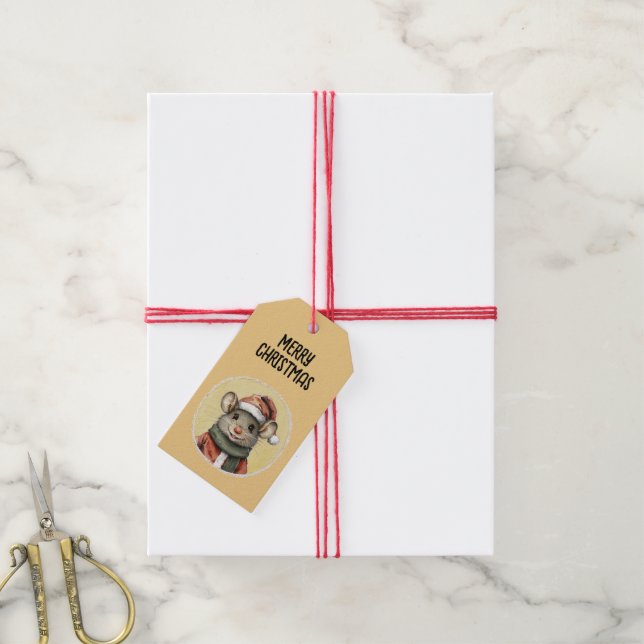Besnåla julfavoriter - mus 1 presentetikett (Med Snöre)
