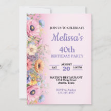 BeSnyel Pastel Flowers Födelsedagsfest inbjudan