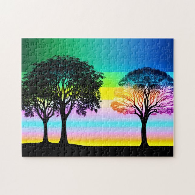 BeSnyel Pastel Himlar Behind Silhouette Träd Pussel (Horisontell)