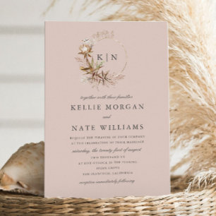 BeSnyn Boho Botanical Monogram Bröllop Inbjudningar