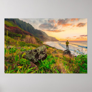 BeSnyn Hawaii Beach Paradise Sol Sand & Grönt Poster