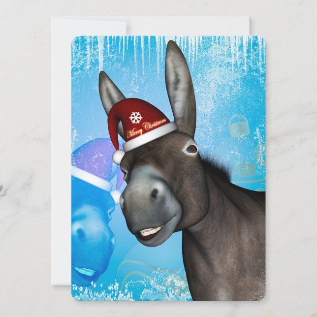 Besnyt juldonkey med christmas hat inbjudningar (Framsida)