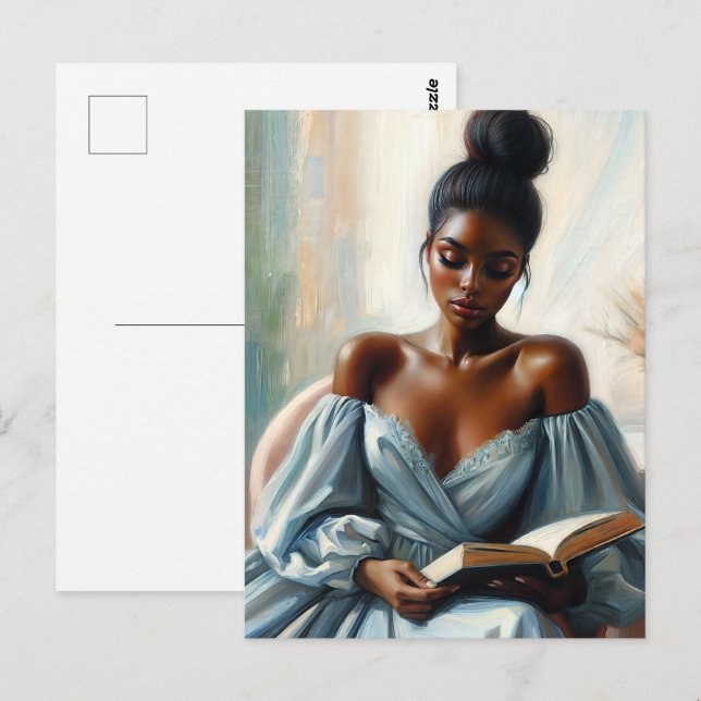 BeSnyval Black Woman Reading Bok Vykort (Fram/baksida)