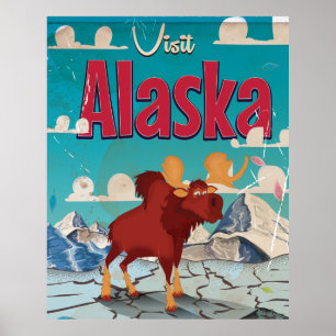 Besök Alaska Tecknad Vintage affisch