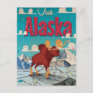 Besök Alaska Tecknad Vintage affisch Vykort