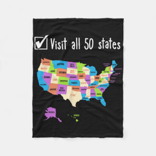 Besök All 50 stater Gift Usa Bucket List Fleecefilt