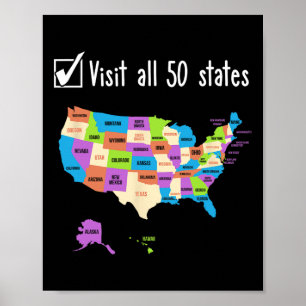 Besök All 50 stater Gift Usa Bucket List Poster