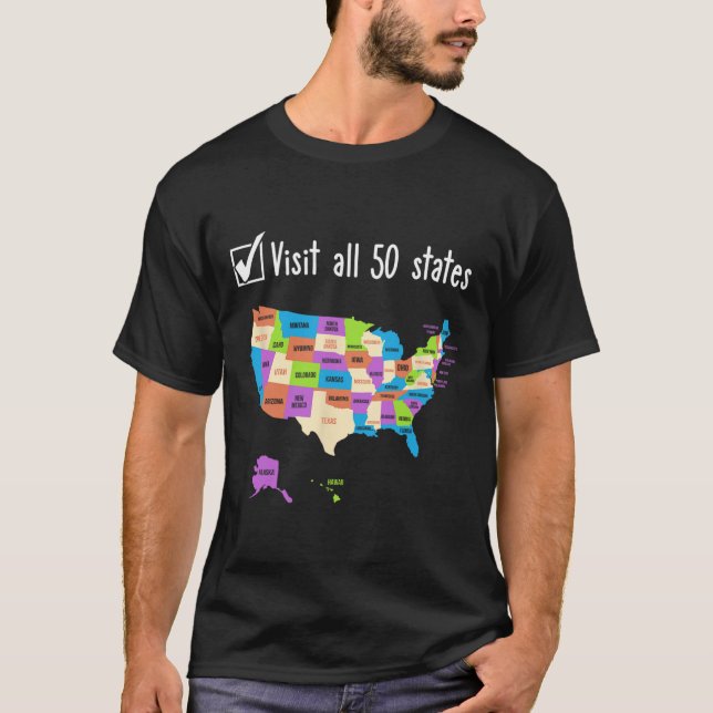 Besök All 50 stater Gift Usa Bucket List T Shirt (Framsida)