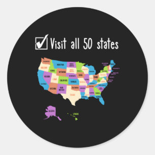 Besök all 50 stater USA-spärrlista Runt Klistermärke