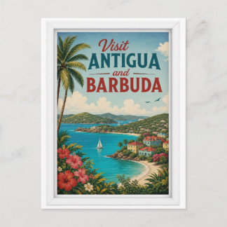 Besök Antigua och Barbuda Resa Vintage Vykort
