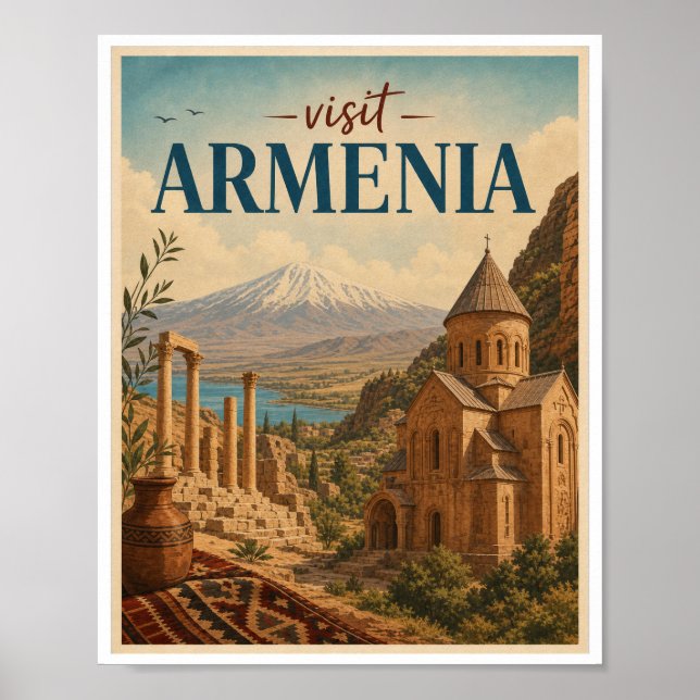 Besök Armenien Resa Vintage Poster (Framsidan)